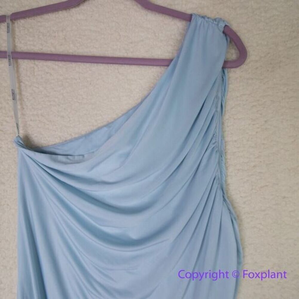 Eloquii Ruched One Shoulder Dress skyride blue ruched asymmetrical midi, size 16 - Picture 6 of 15